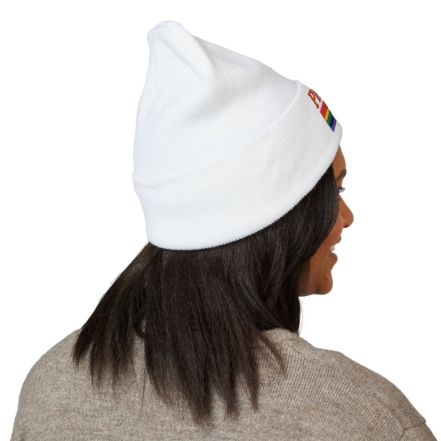 Proud AF Embroidered Beanie — Rainbow Pride Cuffed Hat