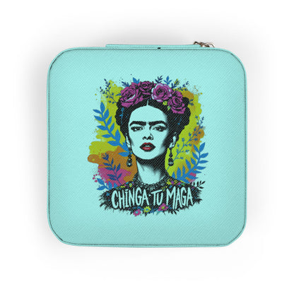 Frida Kahlo Floral Jewelry Travel Case – Compact Pink Organizer with Ring Rolls & Compartments