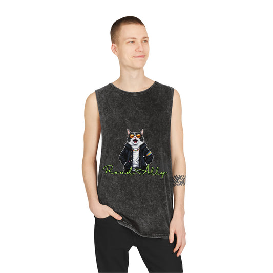 Cool Cat Unisex Stonewash Tank Top - Stylish Graphic Tee for Streetwear Lovers