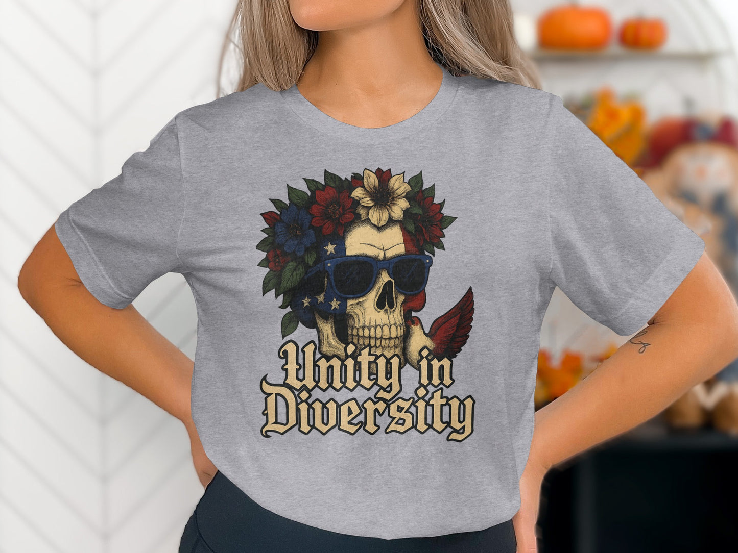Unity in Diversity Skull Design Grey T-shirt