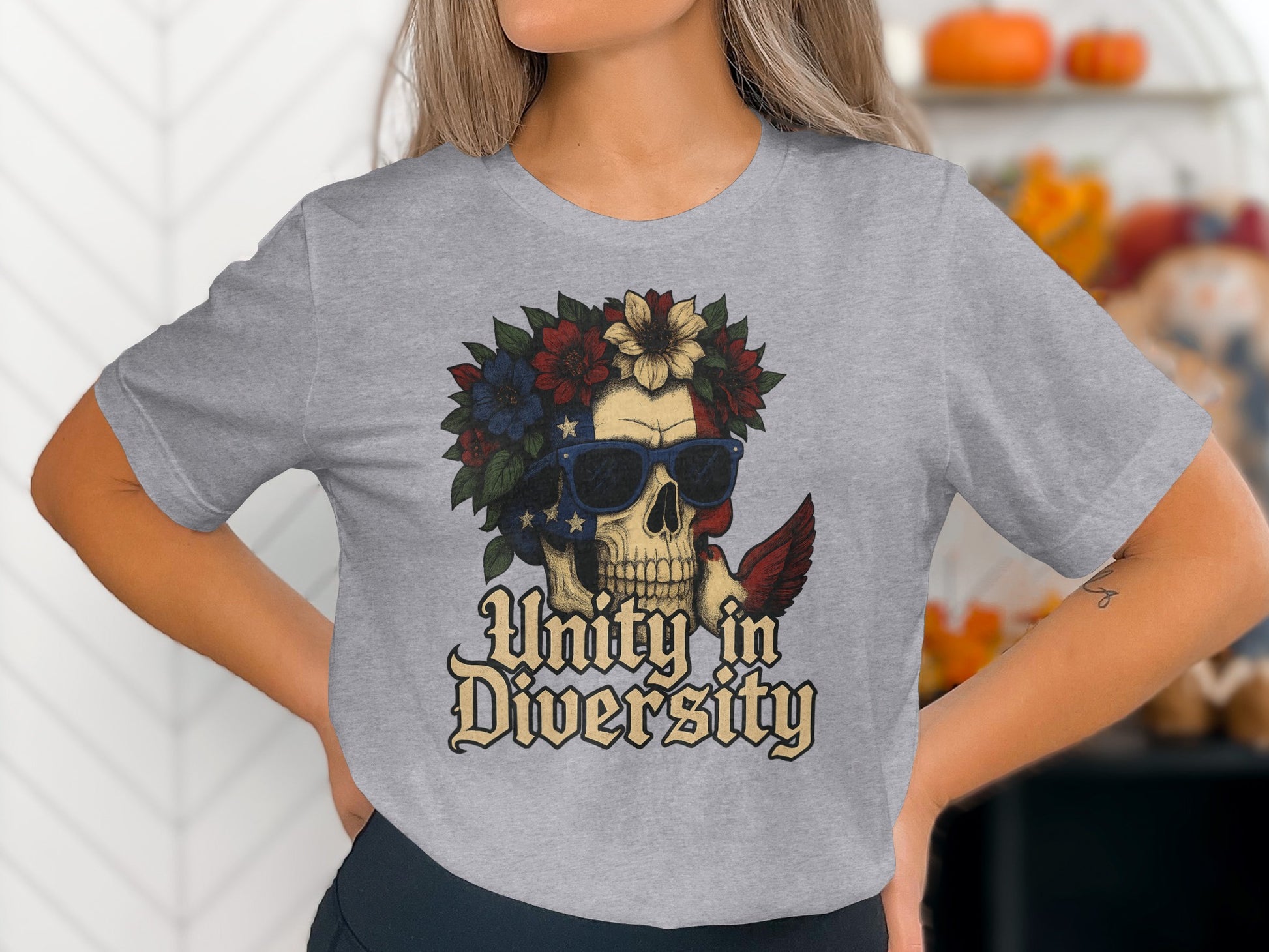 Unity in Diversity Skull Design Grey T-shirt