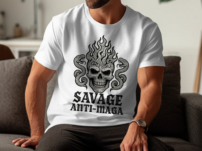 Savage Anti-Maga Skull and Snake Graphic T-Shirt