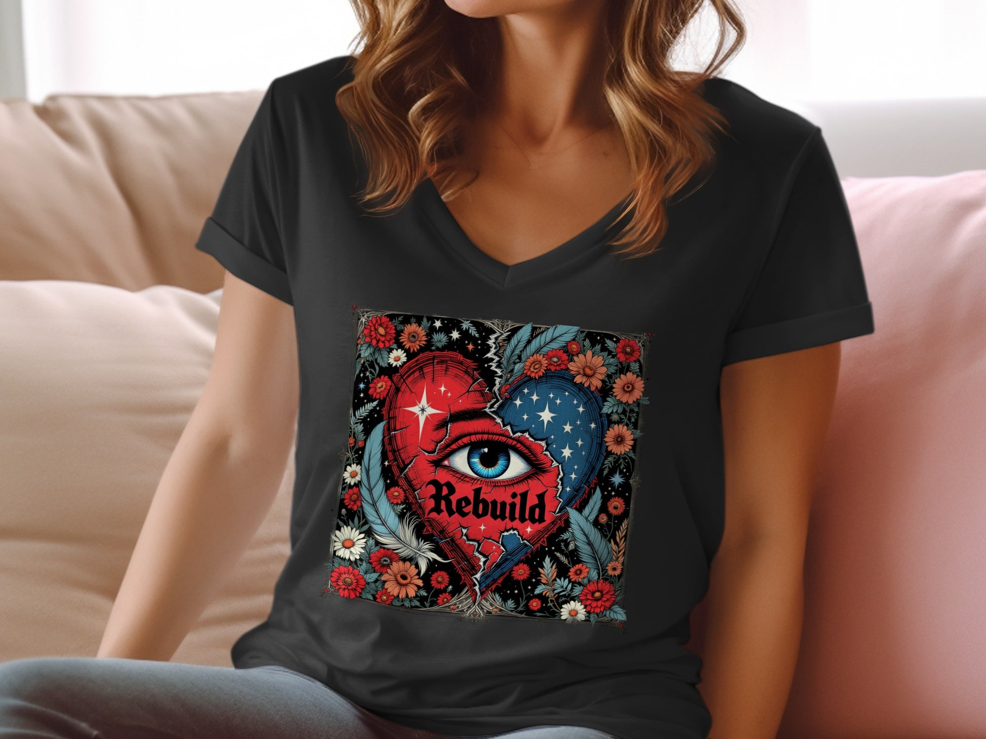 Rebuild Heart and Eye Graphic on Dark T-Shirt product type