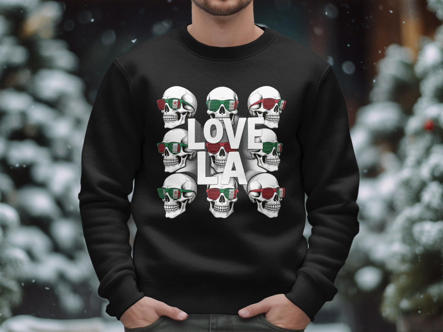 Love LA Graphic Skull Design Holiday Sweatshirt product type
