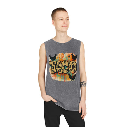 Trendy Stonewash Tank Top for Casual Vibes, Unisex Summer Tee, Graphic Muscle Shirt, Festival Wear, Beachwear, Gift Idea
