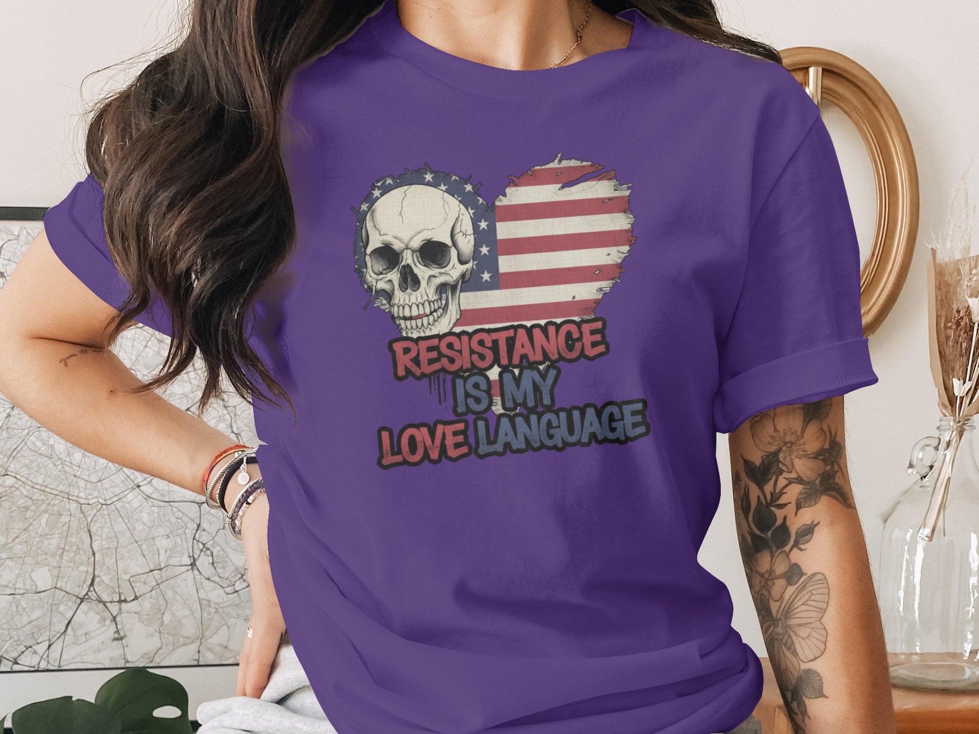 Resistance Is My Love Language Skull American Flag Shirt
