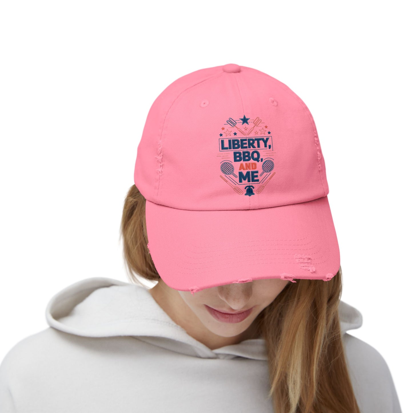 Liberty BBQ Unisex Distressed Cap - Perfect for Summer Grilling and Independence Day Celebrations