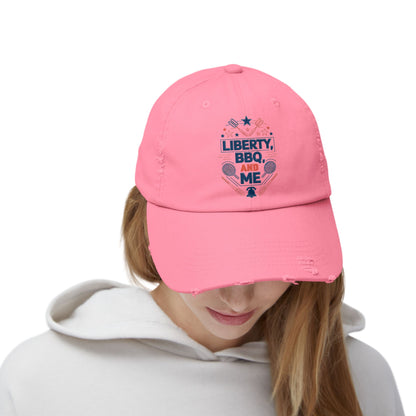 Liberty BBQ Unisex Distressed Cap - Perfect for Summer Grilling and Independence Day Celebrations