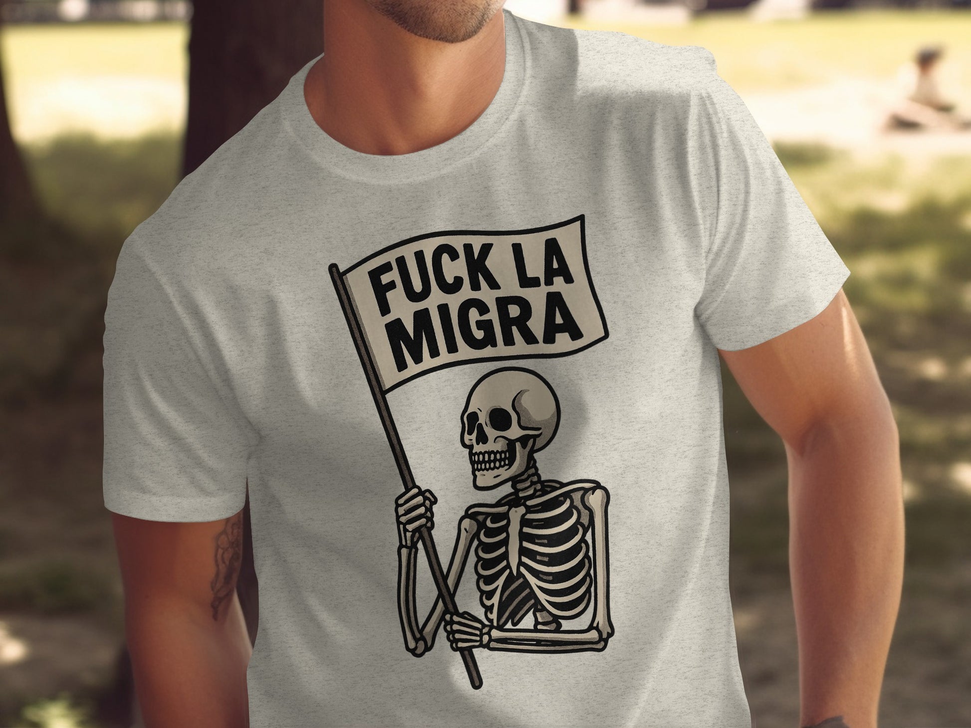 Skeleton Holding Flag Statement T-shirt product type