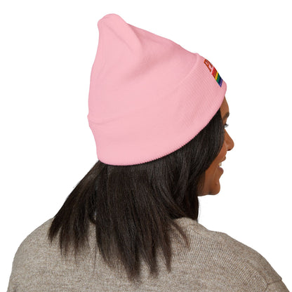 Proud AF Embroidered Beanie — Rainbow Pride Cuffed Hat