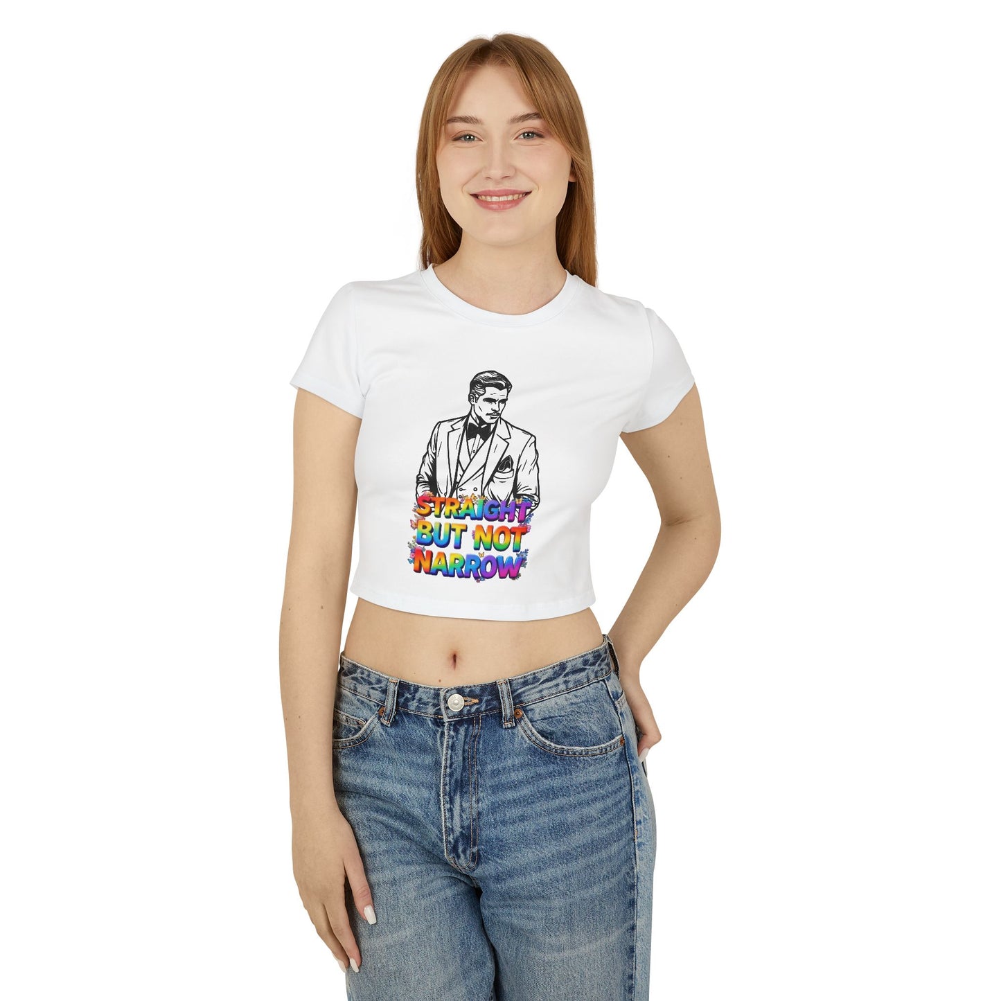 Straight But Not Narrow Women's Baby Tee | Pride Apparel, LGBTQ+ Activism, Casual Wear, Gift for Her, Statement Top
