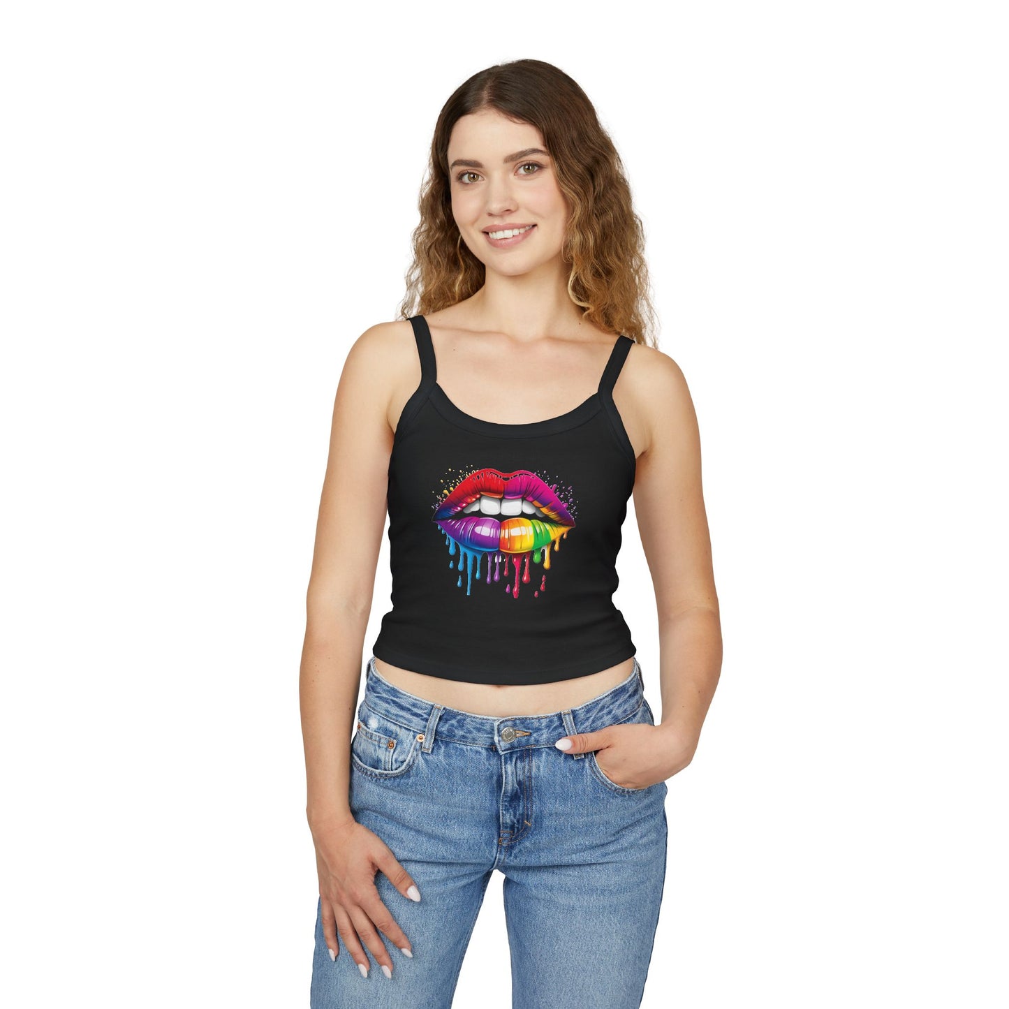 Pride tank top Rainbow Drip Lips Women's Spaghetti Strap Tank Top - Colorful Graphic Summer Sleeveless Top