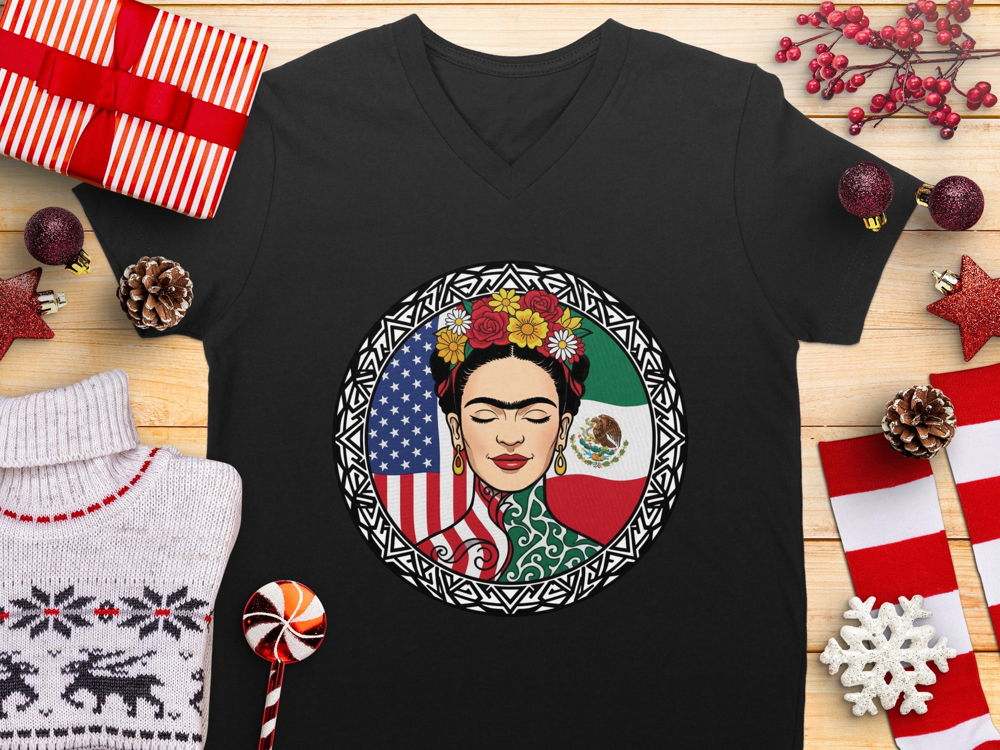 V-neck Shirt with Unique Frida Kahlo Design