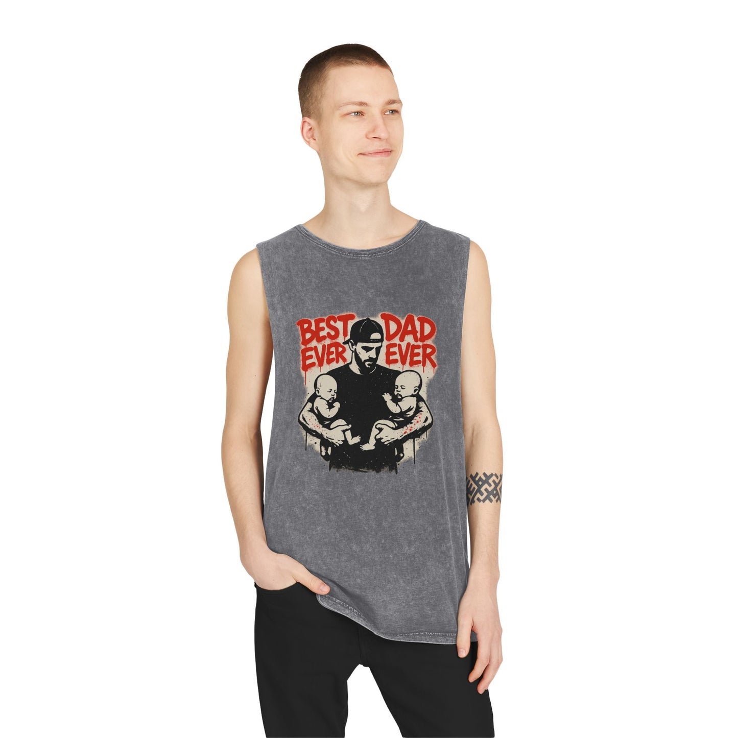 Best Dad Ever Stonewash Tank Top - Father's Day Gift, Dad Apparel, Unisex Summer Wear, Casual Outfit, Family Tank Top