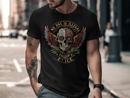 No One Is Illegal Skull Design Graphic Tee product