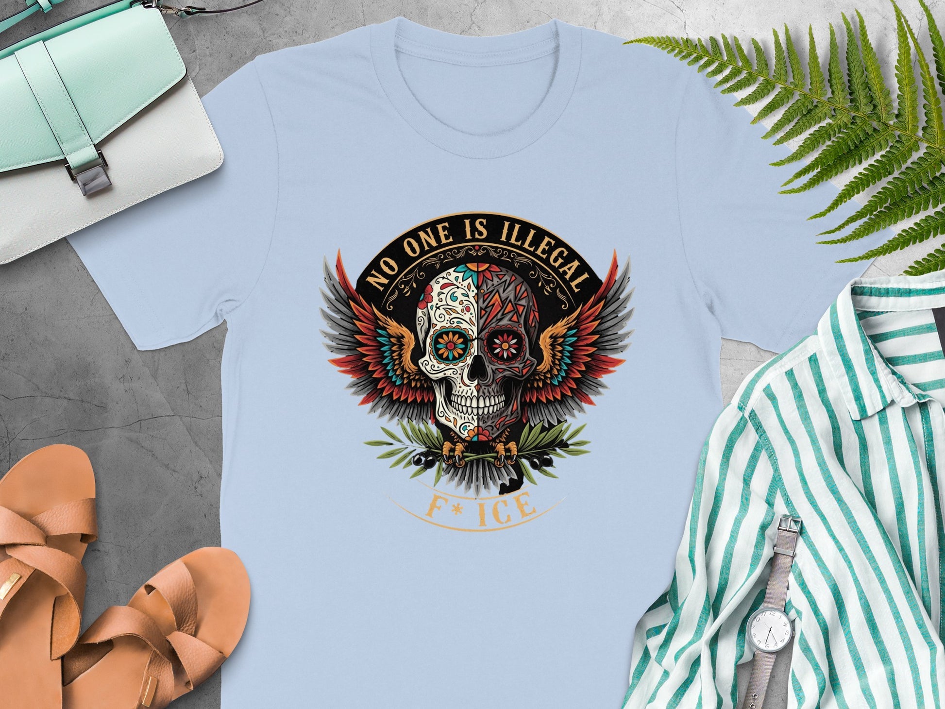 No One Is Illegal Skull Graphic T-shirt product type