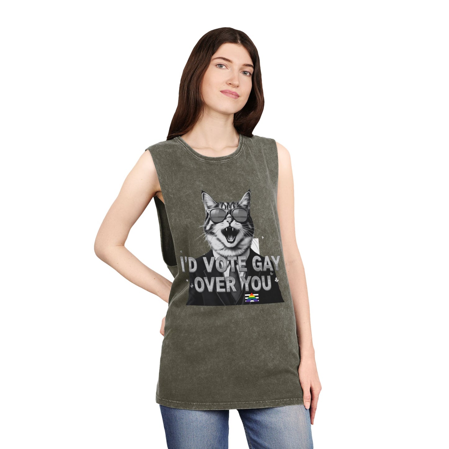 Unisex Stonewash Tank Top - I'd Vote Gay Over You - LGBTQ+ Pride Apparel