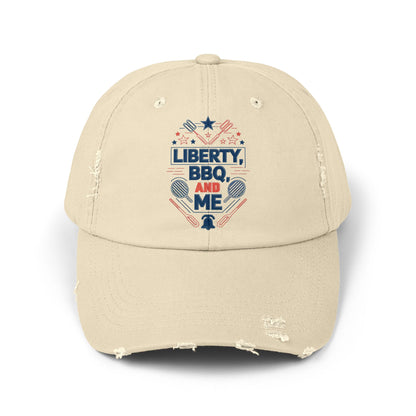 Liberty BBQ Unisex Distressed Cap - Perfect for Summer Grilling and Independence Day Celebrations