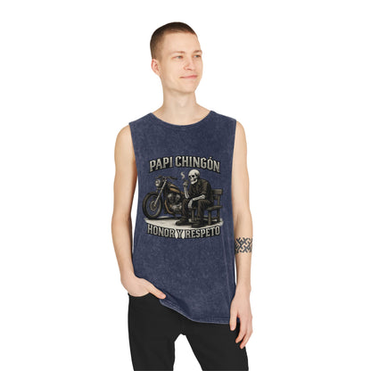 Skull Moto Graphic Tank Top - Papi Chingón, Unisex Summer Apparel, Motorcycle Gift, Festival Wear, Casual Vintage Style