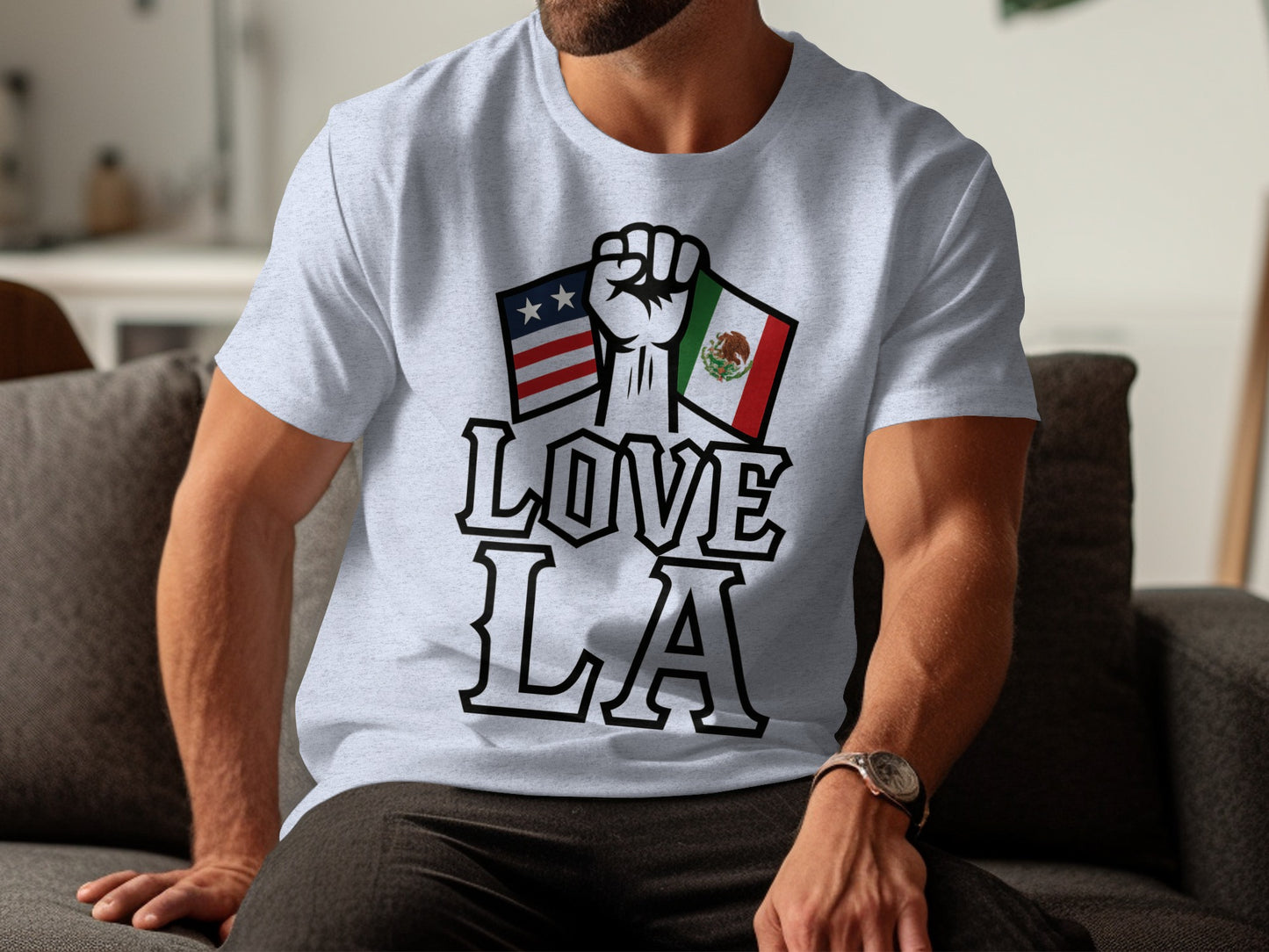 Love LA Graphic T Shirt with USA and Mexico Flags shirt