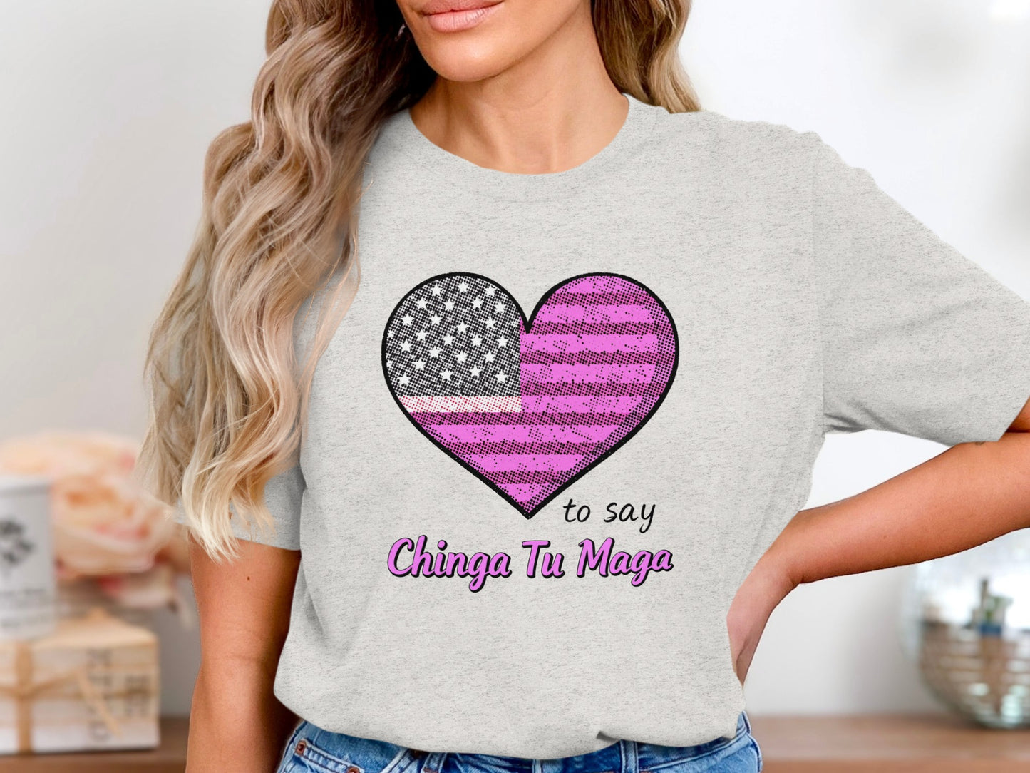 Heart Shaped Graphic with Chinga Tu Maga Statement Shirt