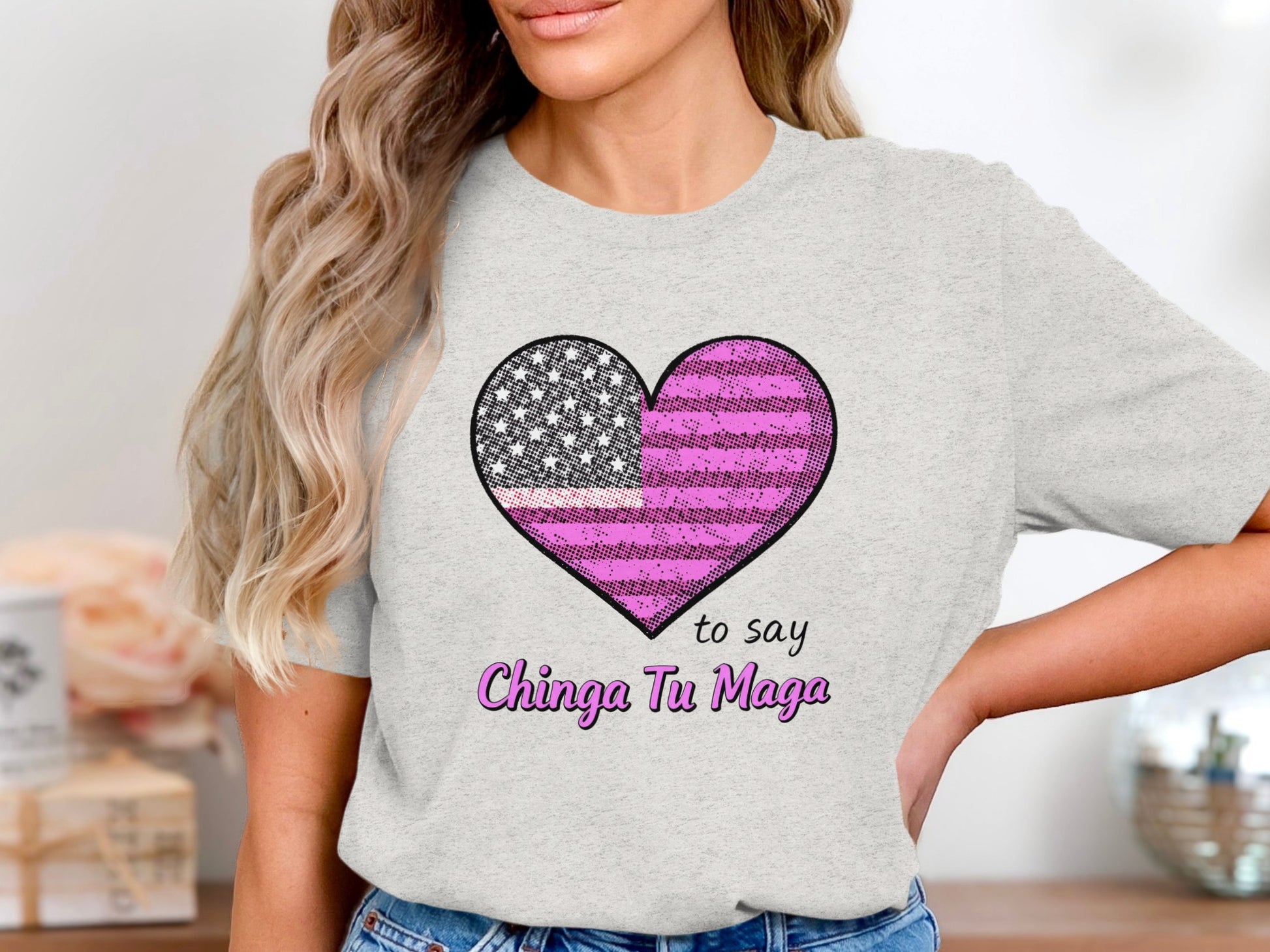 Heart Shaped Graphic with Chinga Tu Maga Statement Shirt