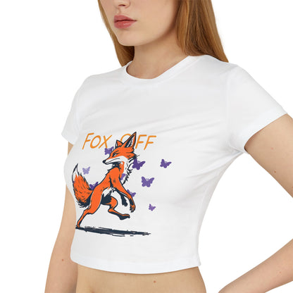 Whimsical Women's Baby Tee - Fox Off Graphic, Cute Cropped T-Shirt, Animal Lover Gift, Casual Summer Top, Trendy Graphic Tee