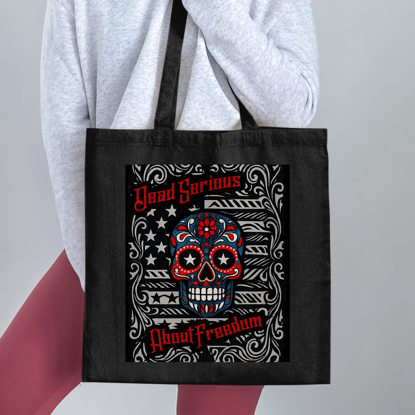Dead Serious About Freedom Skull Tote Bag product type