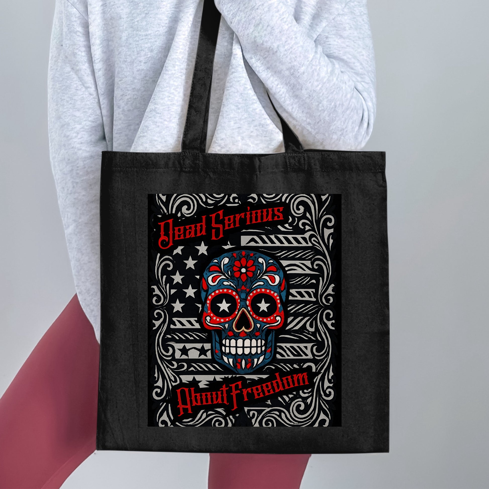 Dead Serious About Freedom Skull Tote Bag product type