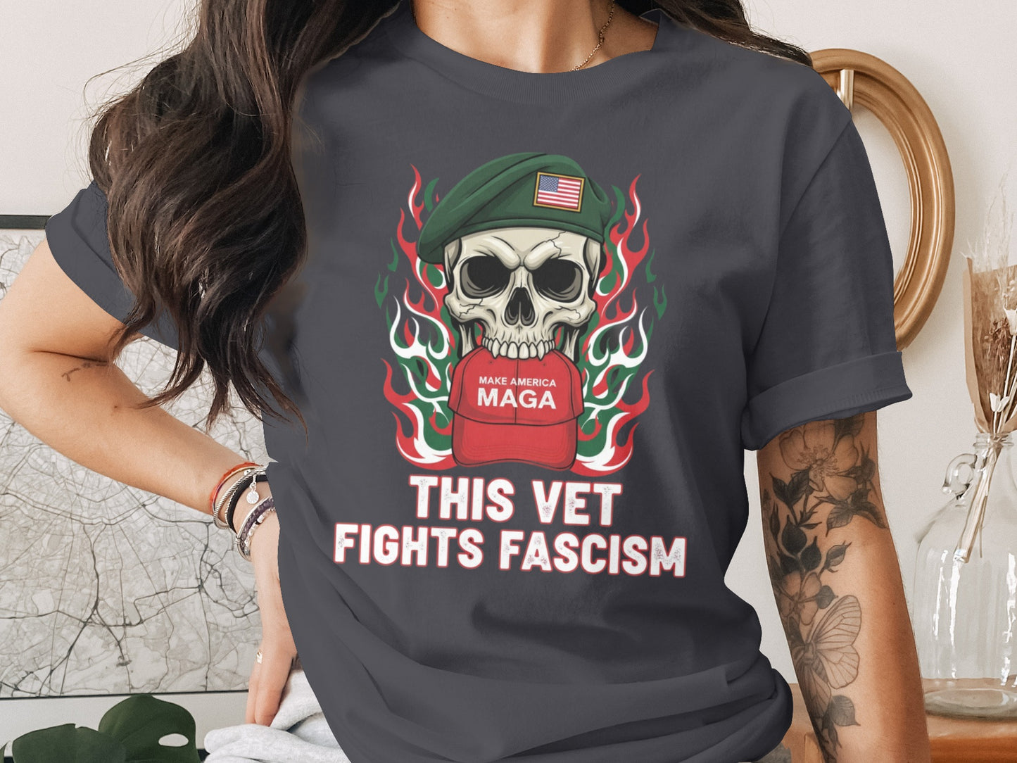 This Vet Fights Fascism Graphic T-shirt for Patriots