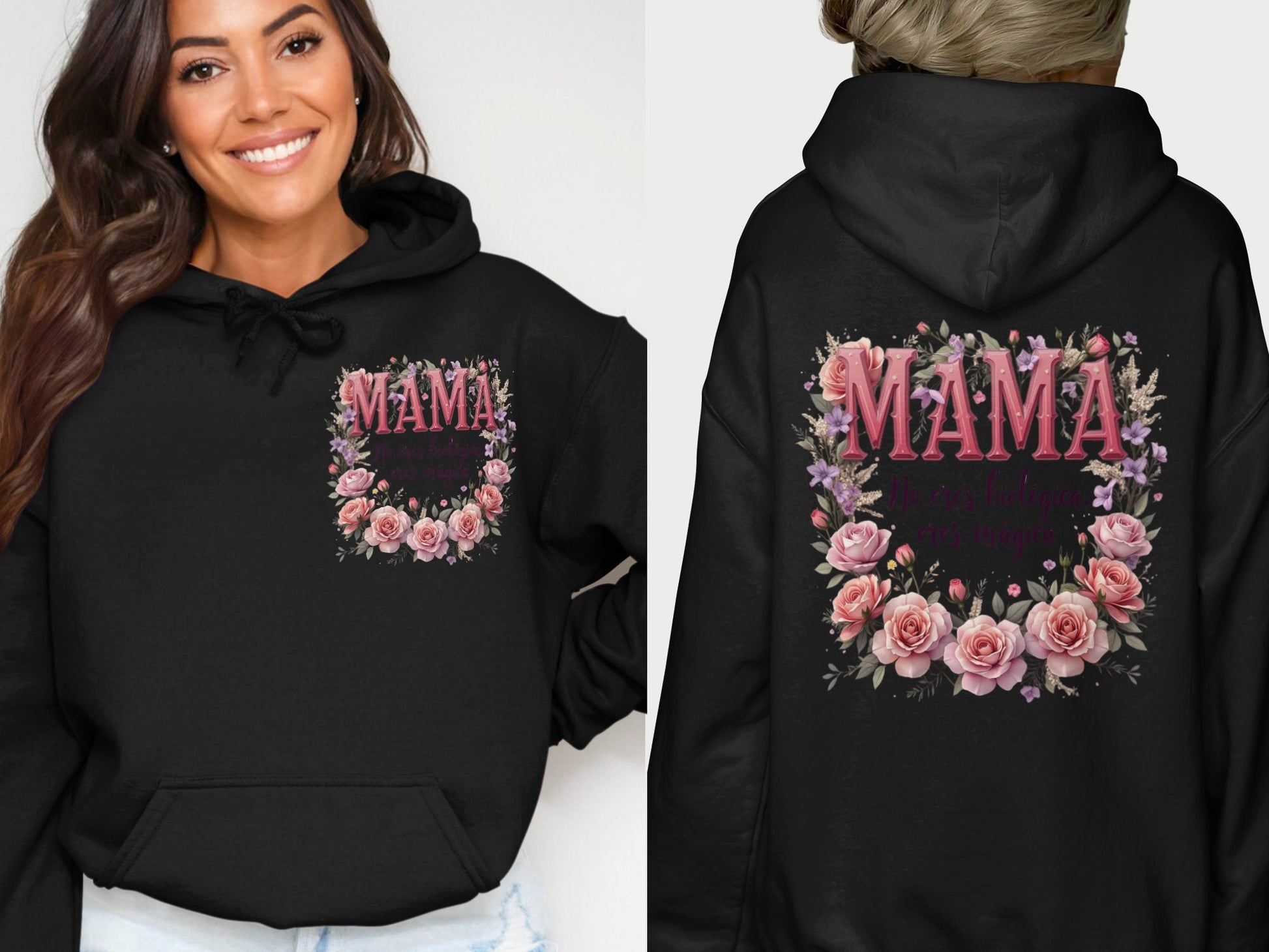 Mama Floral Rose Design Black Hoodie product