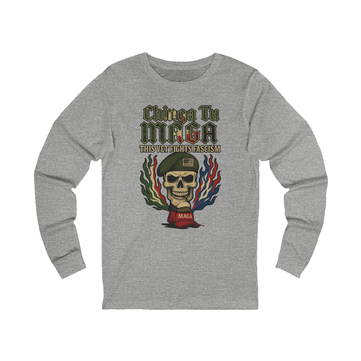 Chinga Tu Maga Skull & Flames Graphic Military Vet Tee Long Sleeve Tee