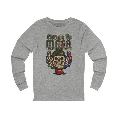 Chinga Tu Maga Skull & Flames Graphic Military Vet Tee Long Sleeve Tee