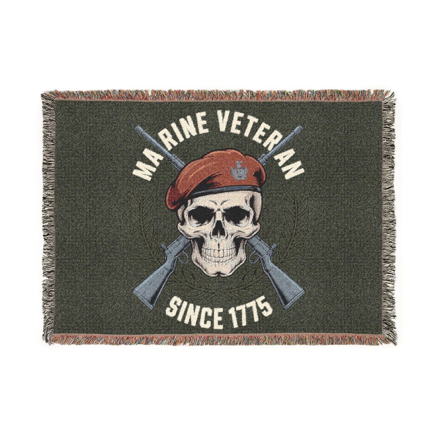 Marine Veteran Woven Blanket – "Since '75" Skull & Rifles Military Throw