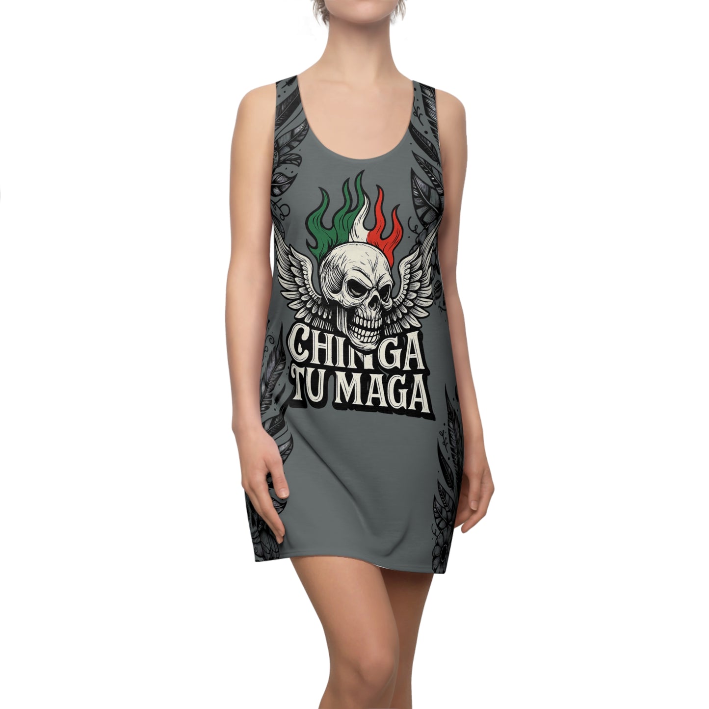 CHINGA Tu maga dress Edgy Women's Racerback Dress with Skull Design, Alternative Fashion, Casual Summer Dress, Festival Outfit, Unique Gift Idea