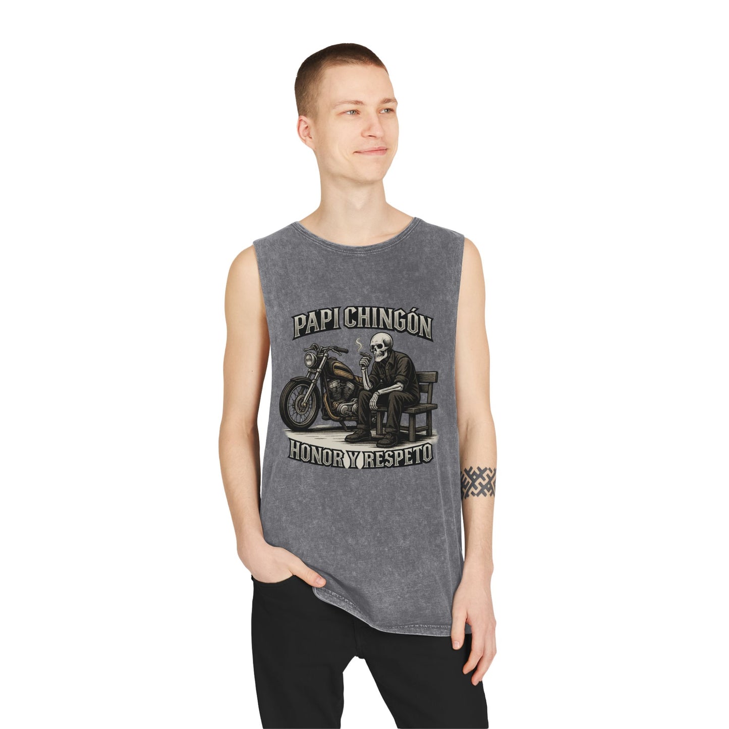 Skull Moto Graphic Tank Top - Papi Chingón, Unisex Summer Apparel, Motorcycle Gift, Festival Wear, Casual Vintage Style