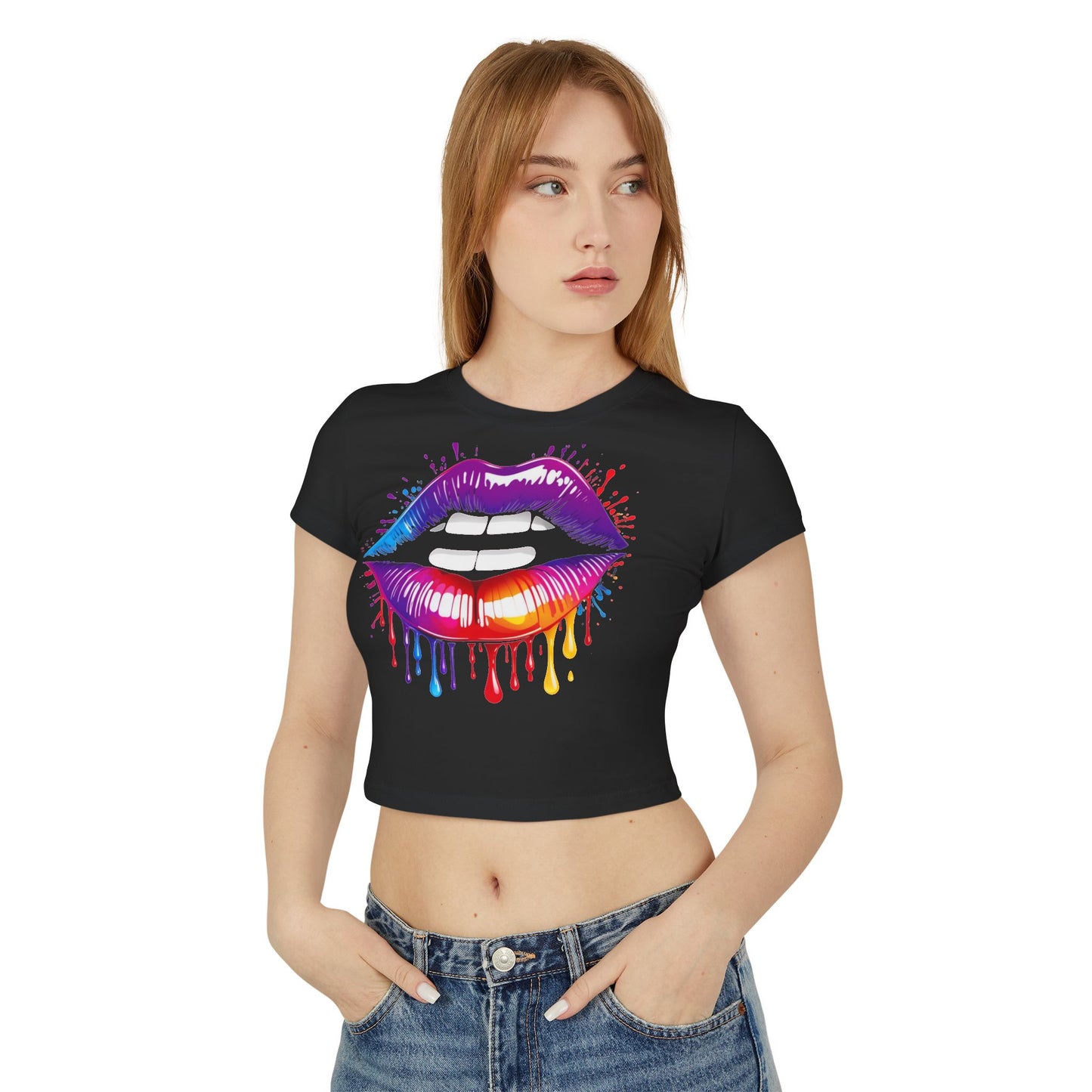 Pride babby tee Colorful Lip Print Women's Baby Tee - Perfect for Casual Outings and Celebrations
