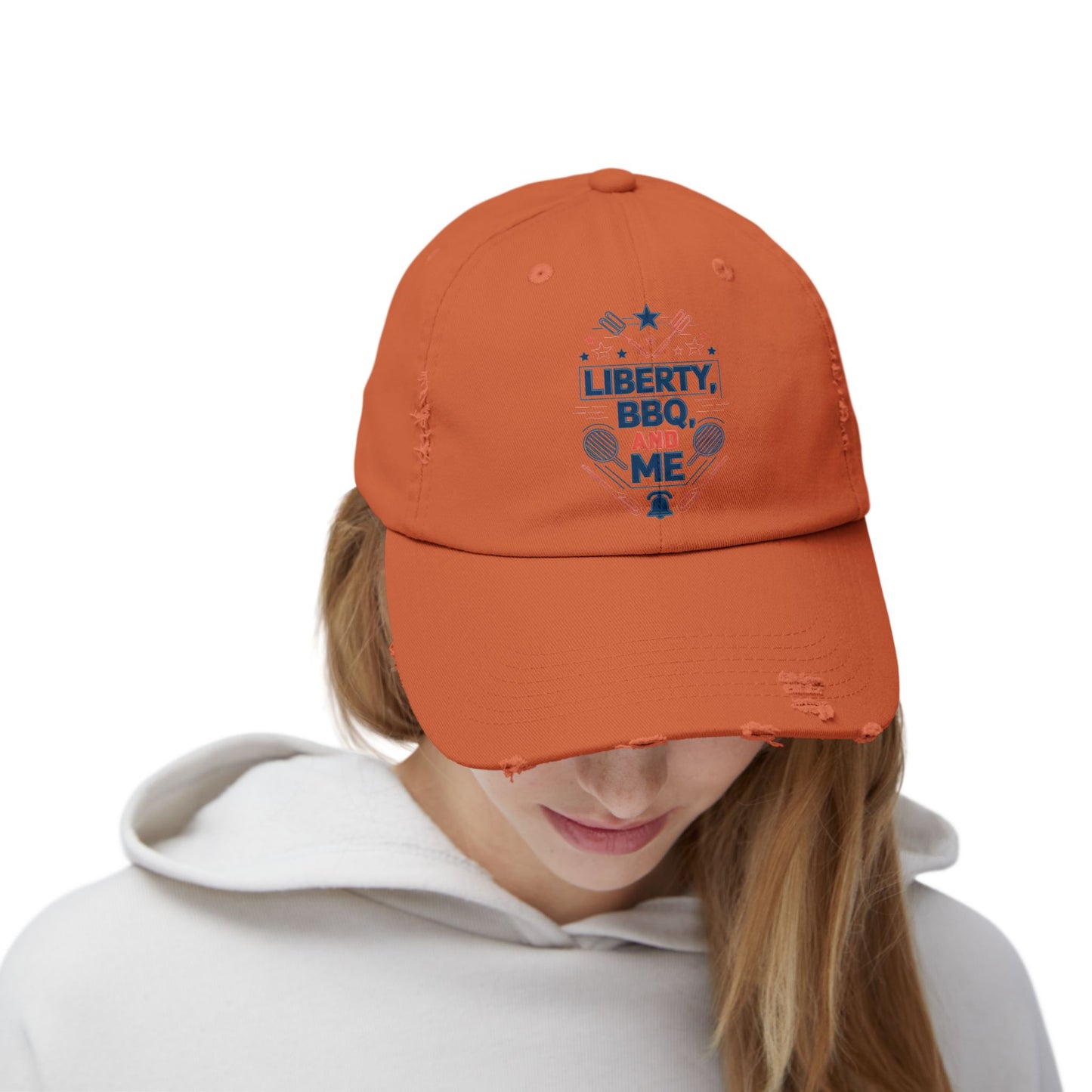 Liberty BBQ Unisex Distressed Cap - Perfect for Summer Grilling and Independence Day Celebrations