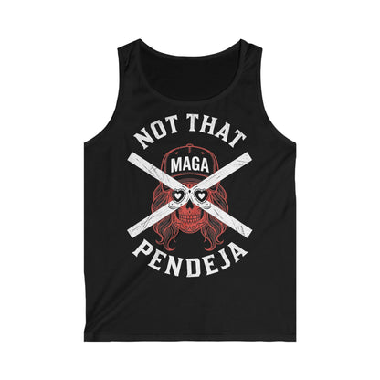Black tank top with a skull graphic and "NOT THAT MAGA PENDEJA" text.