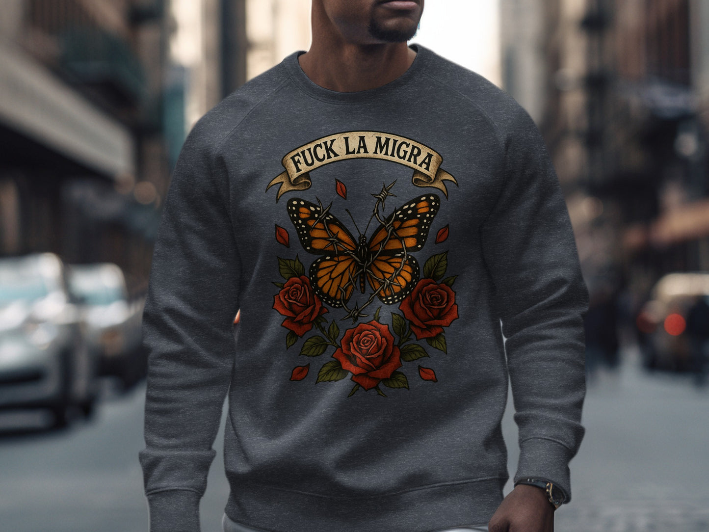 Fuck La Migra Butterfly and Roses Graphic Sweatshirt product