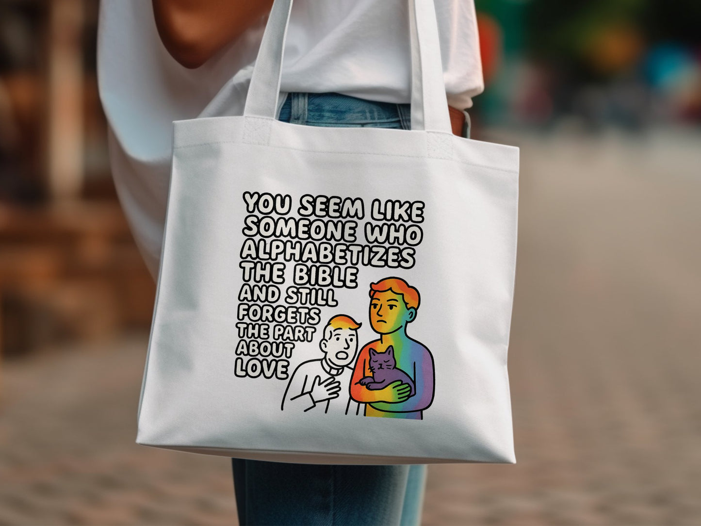 Alphabetizes The Bible But Forgets Love Graphic Tote product