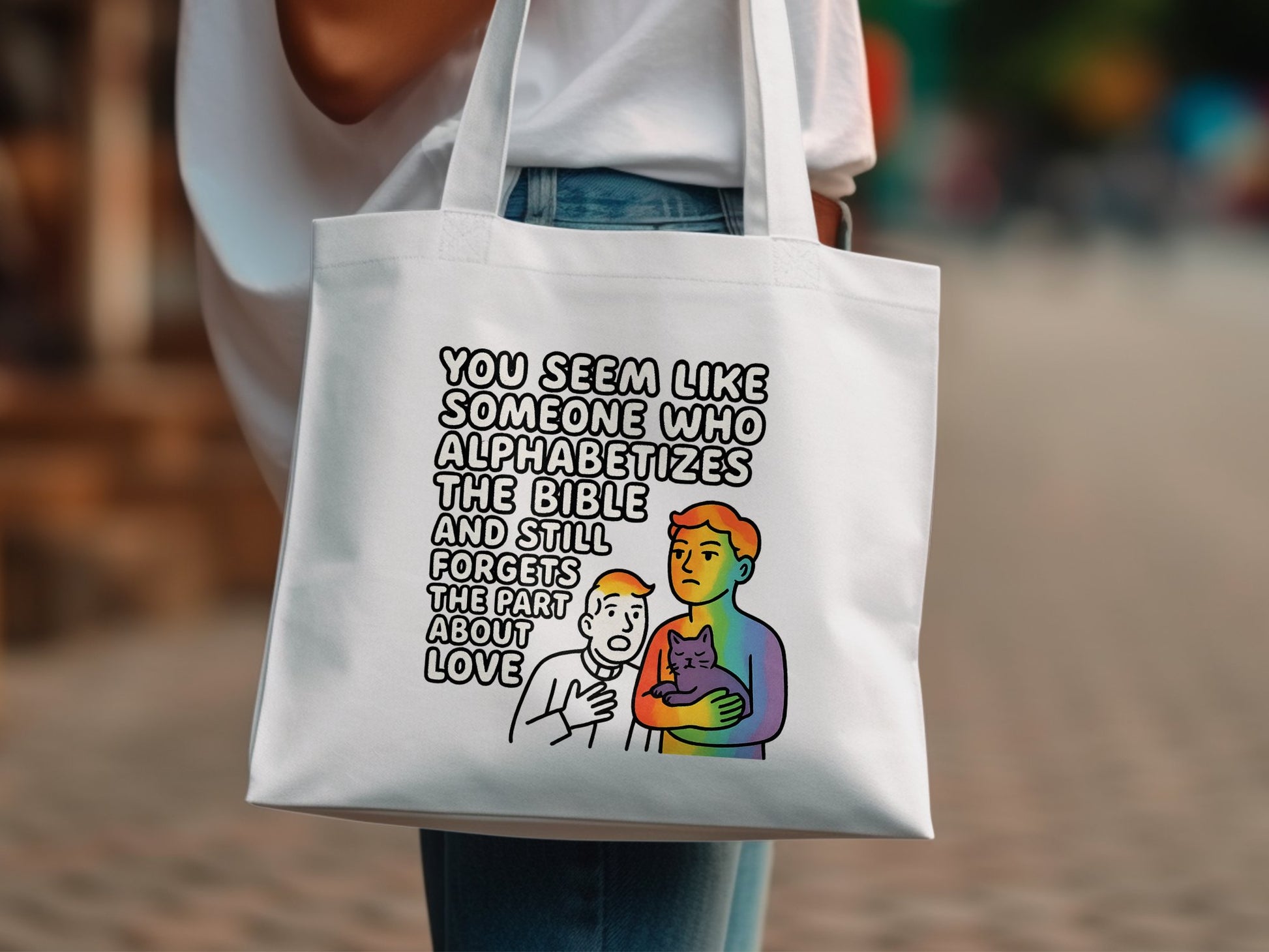 Alphabetizes The Bible But Forgets Love Graphic Tote product