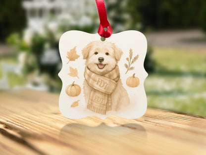 Cute Dog with Scarf and Pumpkins Ornament