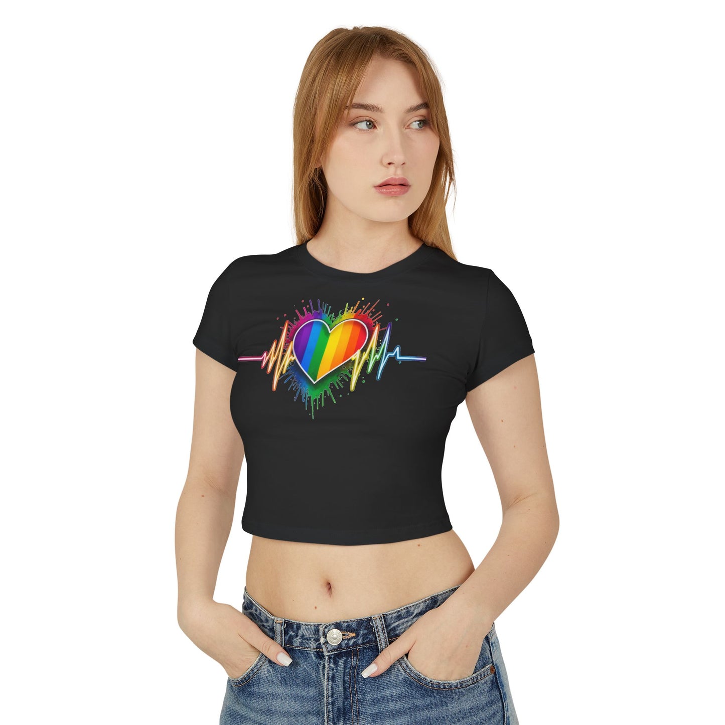 Pride baby tee Pride Heart Women's Baby Tee - Colorful Pulse Design for LGBTQ+ Celebration