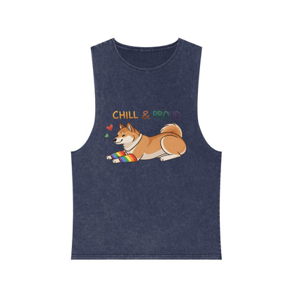 Chill & Proud Unisex Stonewash Tank Top - LGBTQ+ Pride Apparel