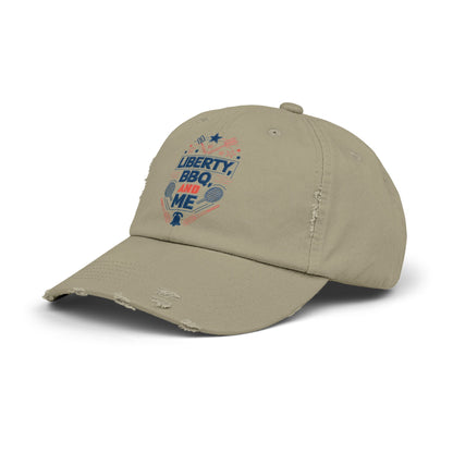 Liberty BBQ Unisex Distressed Cap - Perfect for Summer Grilling and Independence Day Celebrations