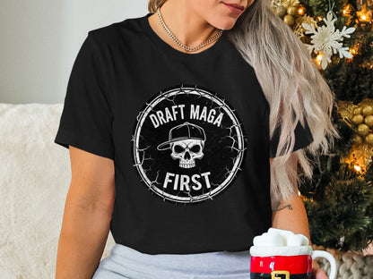 Draft Maga First Skull Logo Graphic Tee Shirt