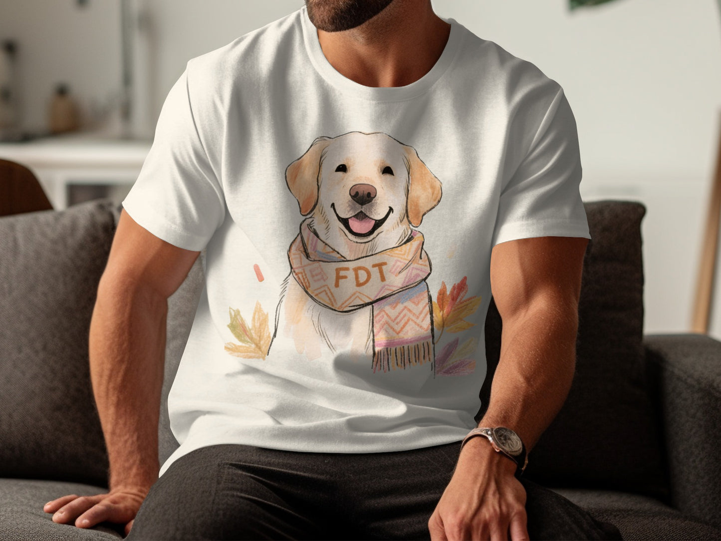 Cheerful Golden Retriever with Scarf T-shirt