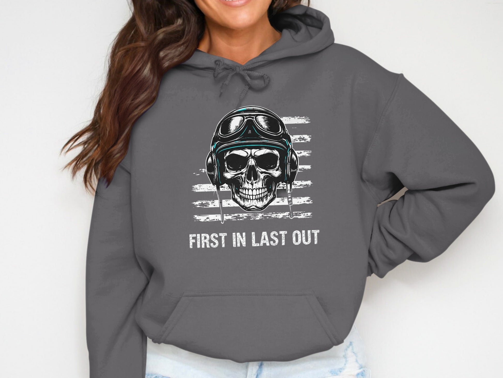 First In Last Out Skull Pilot Hoodie Product