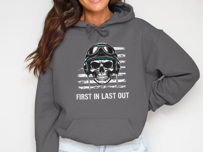 First In Last Out Skull Pilot Hoodie Product